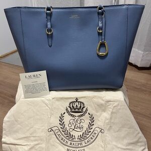 Lauren Ralph Lauren Slate Blue Tote with Gold Accents